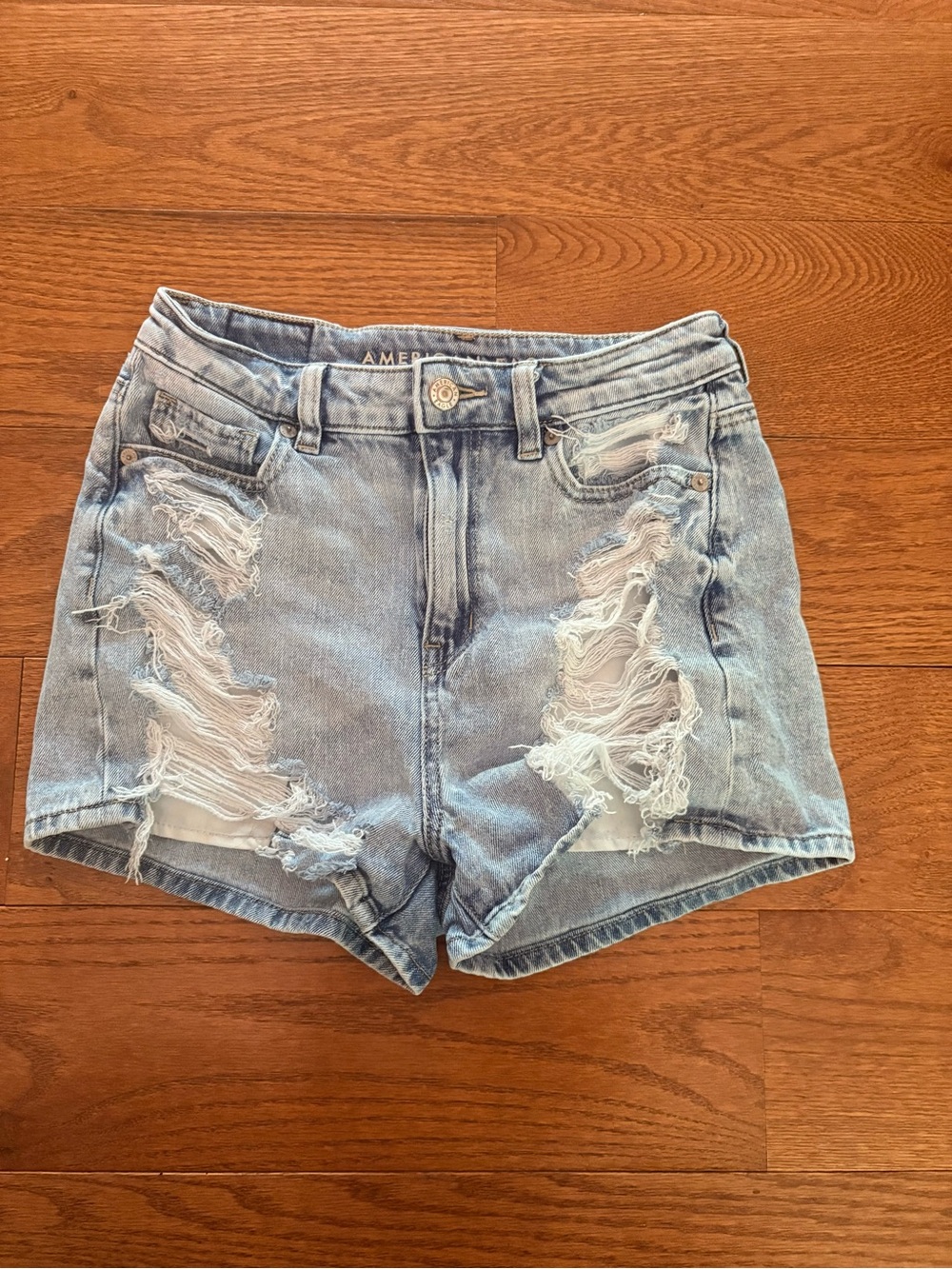 American Eagle Outfitters Light Wash Distressed High-Rise Denim Shorts